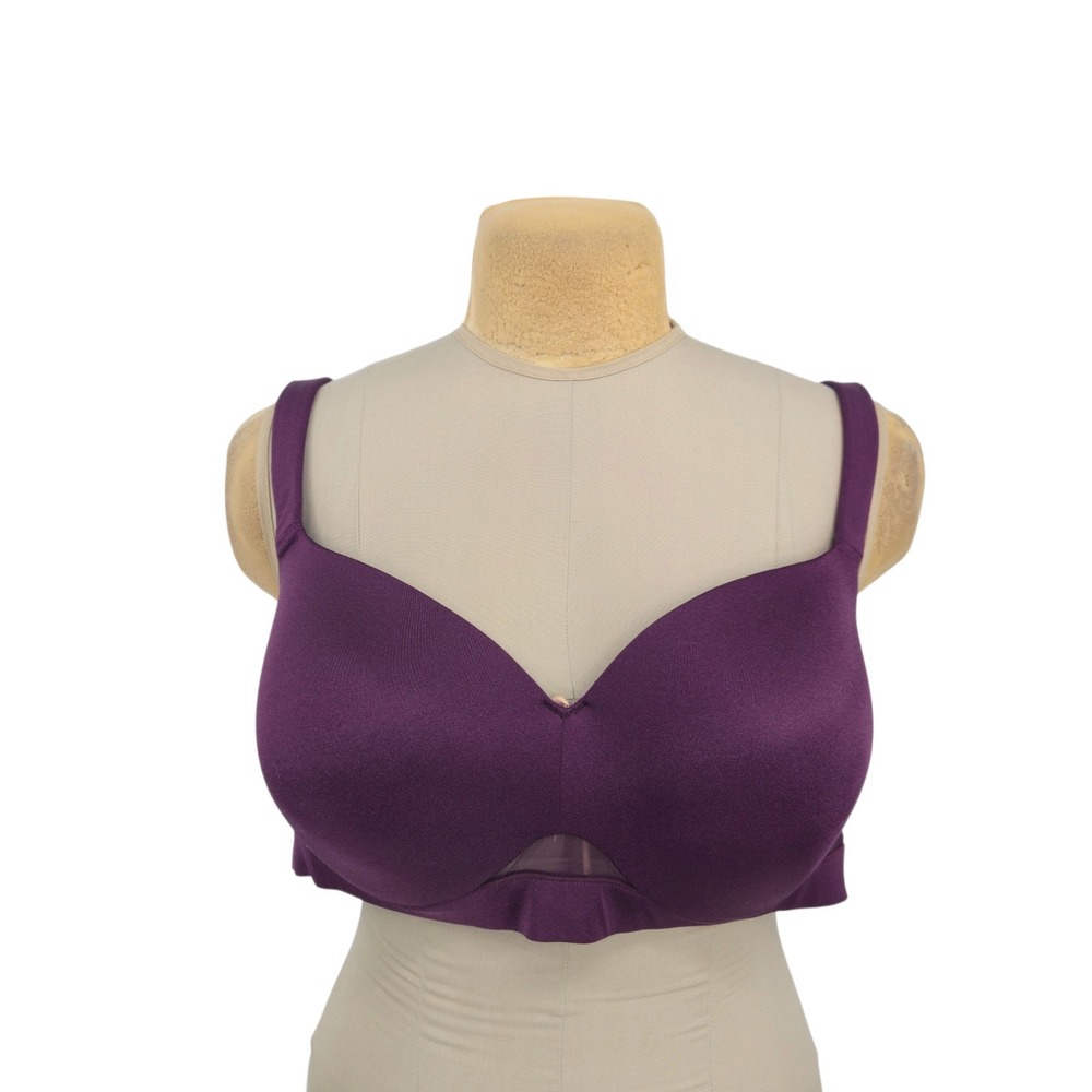 Cacique Lightly Lined Balconette Bra Women 46D Purple Underwire Smooth Mesh Trim